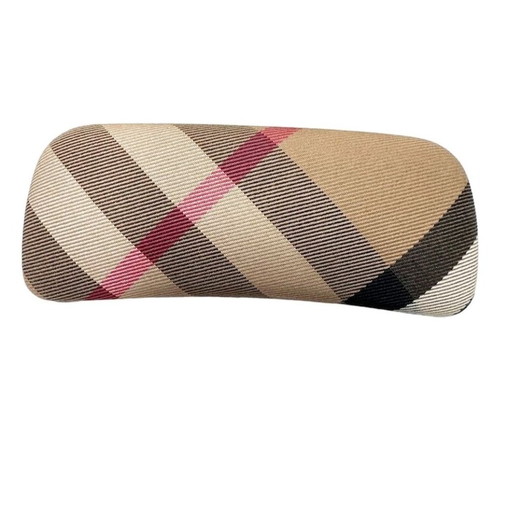 Burberry Beige Plaid Glasses Case with Pink and Black Accents